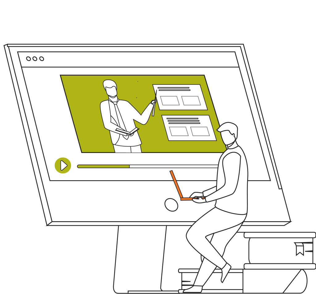 Lavoratore segue un corso di formazione e-learning utilizzando il suo pc
